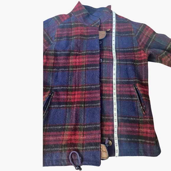 Fleet Street | Women’s Burgundy, Red, and Blue Plaid Wool Coat Size XL - Picture 14 of 15